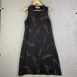 VTG‎ John Paul Richard Midi dress black floral M Uniform sleeveless 90s USA Made